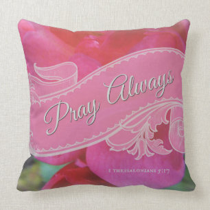 Almofada "Pray sempre" o rolo dos rosas do rosa da