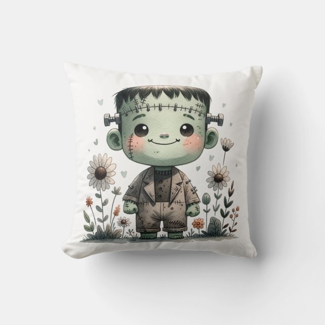 Almofada Precioso Baby Frankenstein com flores selvagens |  (Frente)