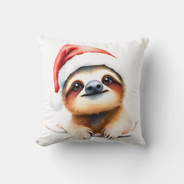 Almofada Preguiça Fofa Usando Chapéu de Papai Noel (Frente)