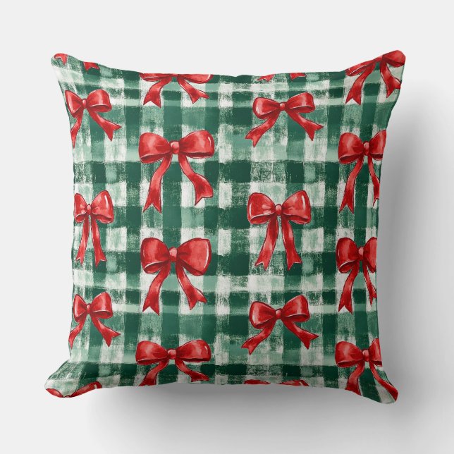 Almofada Preppy Bow Green Plaid Christmas (Frente)