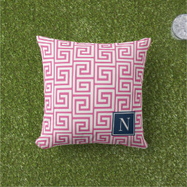 Almofada Preppy Greek Key Monogram – Hot Pink & Navy