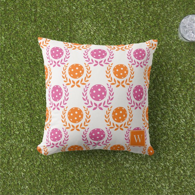 Almofada Preppy Pickleball Coroa de Louro – Laranja Rosa Qu (Grama)