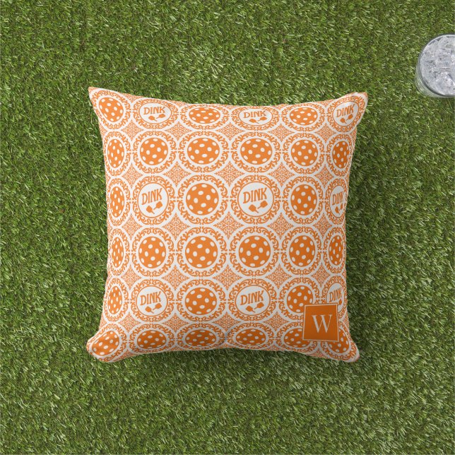 Almofada Preppy Pickleball Damask – Orange Dink Motif   (Grama)