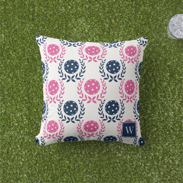 Almofada Preppy Pickleball Laurel Wreath –Navy & Hot Pink (Grama)