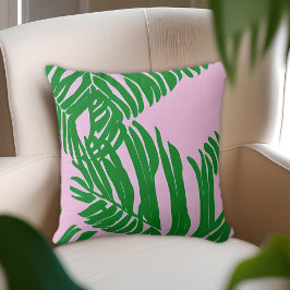 Almofada Preppy Pink E Green Palm Saem Da Casa Da Praia