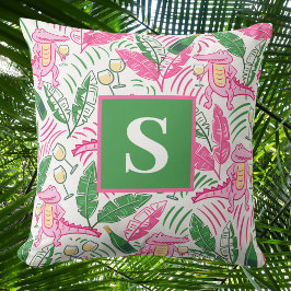 Almofada Preppy Pink Jacaré Monograma / Folhas de Palma Vin