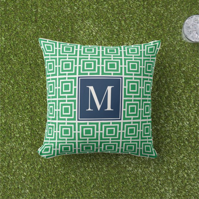 Almofada Preppy Square Lattice Monogram – Green & Navy (Grama)
