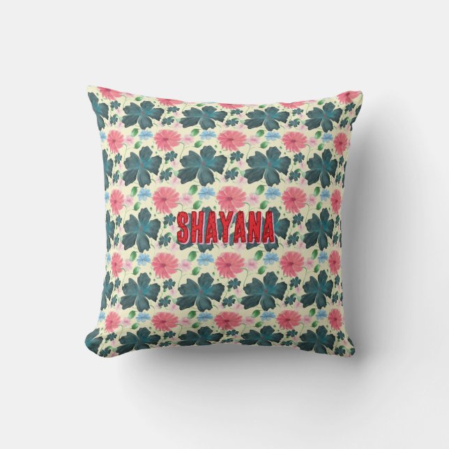 Almofada Presente com padrão floral em aquarela personaliza (Frente)