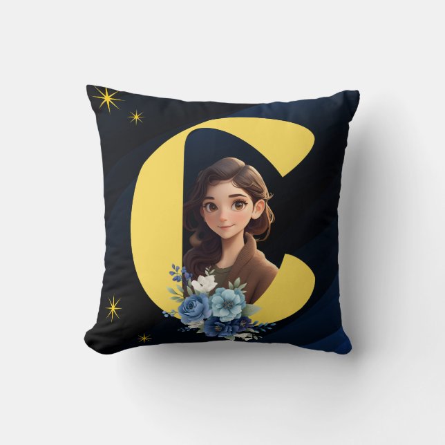 Almofada Presente de Aniversário Elegante na Cor Azul Real  (Frente)