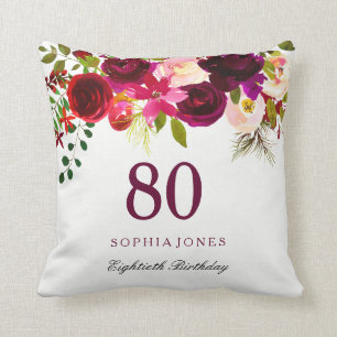 Almofada Presente de aniversário floral vermelho do 80 de