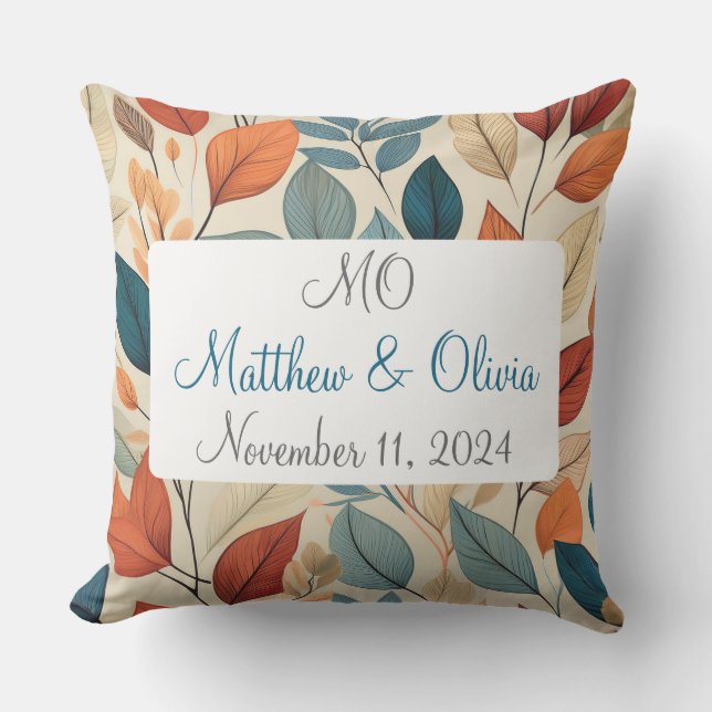 Almofada Presente de Casamento de Padrões de Folha Vibrante (Frente)
