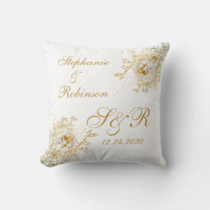 Almofada Presente de Casamento do Logotipo do Monograma Flo
