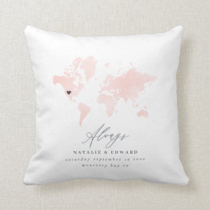 Almofada Presente de casamento ou aniversário do mapa-múndi