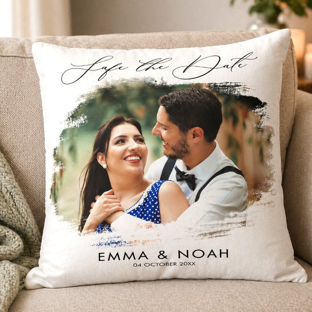 Almofada Presente de casamento personalizado com foto para  (Personalized Photo Save the Date Wedding Keepsake Throw Pillow, Custom Cushion)