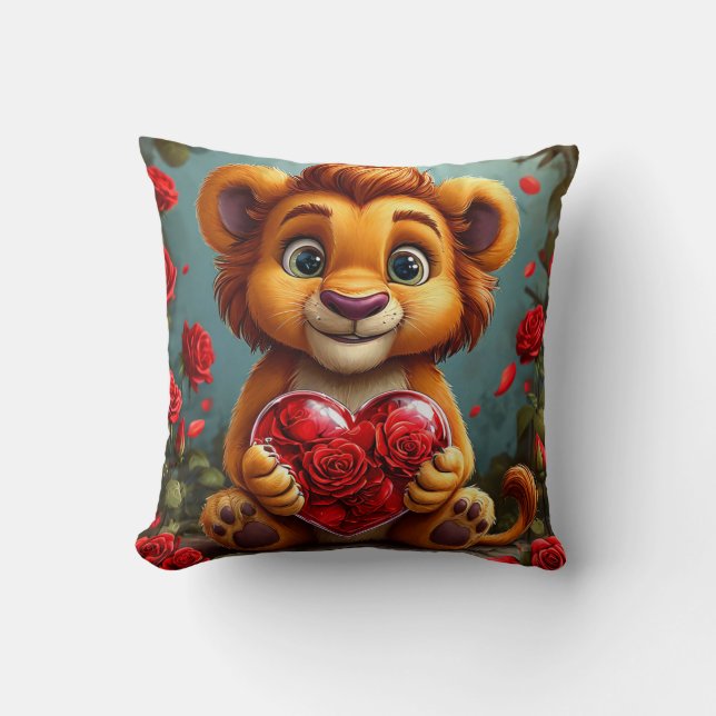 Almofada 🦁❤️ Presente de Decoração de Leão Fofinho e Aconc (Frente)