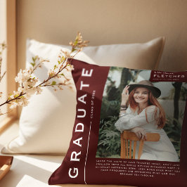 Almofada Presente de Formatura com Foto & Citação Burgundy