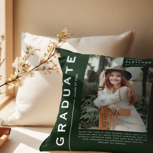 Almofada Presente de Formatura com Foto & Citação Verde (Criador carregado)