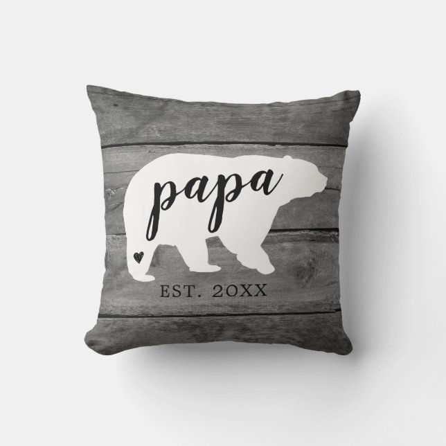 Almofada Presente de Foto de Nascimento do Papai Urso Rústi (Frente)
