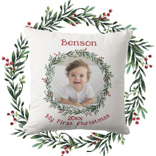 Almofada Presente de Foto do Primeiro Natal do Bebê