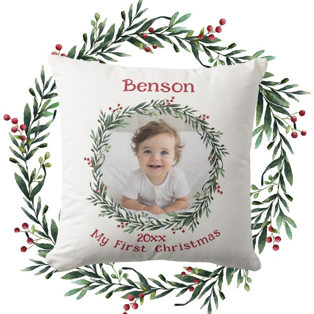 Almofada Presente de Foto do Primeiro Natal do Bebê  (Criador carregado)