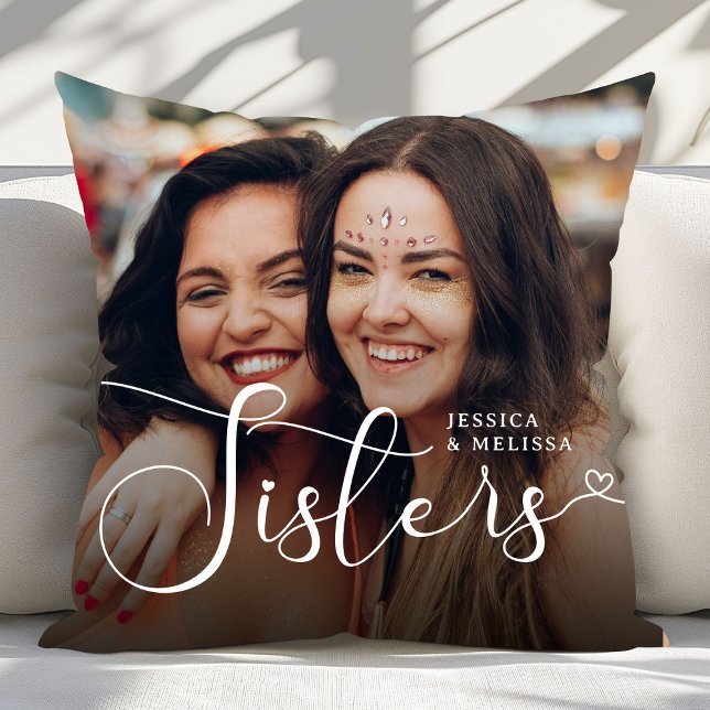 Almofada Presente de Irmãs de Fotografias de Script Moderno (Criador carregado)