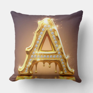 Almofada Presente de Monograma com Diamantes e Letra A em O