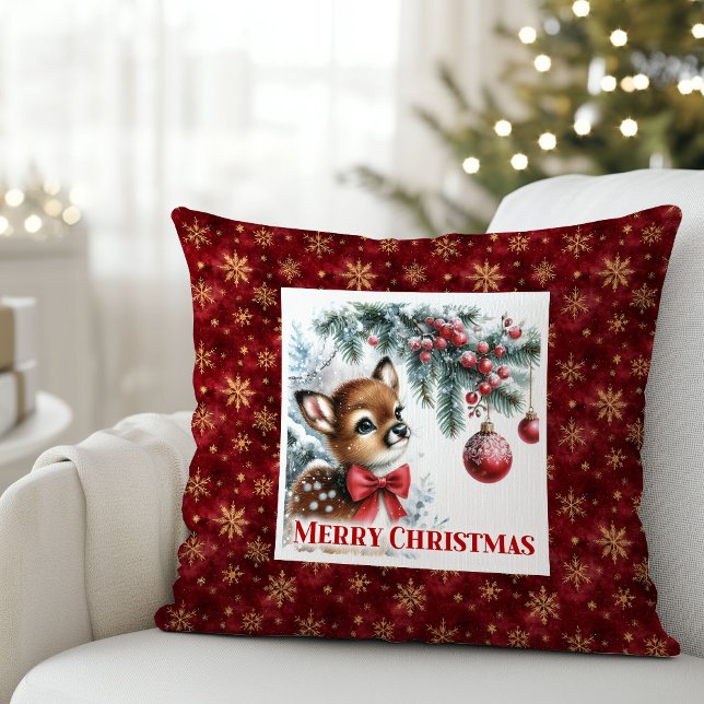 Almofada Presente de Natal Clássico para Crianças Floresta  (Classic Baby Fawn Snowy Forest Kids Gift Christmas Pillow

)