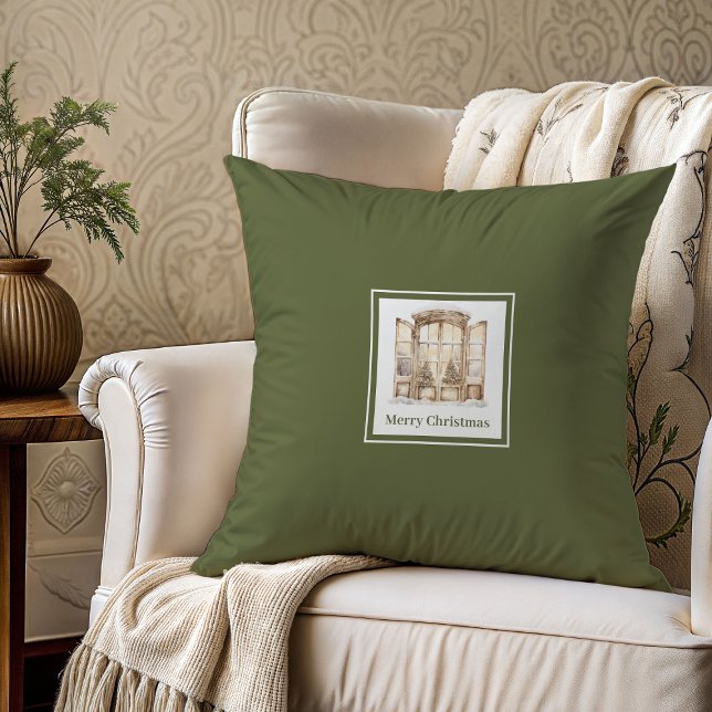 Almofada Presente de Natal com tons neutros rústicos e nome (Rustic neutral tones family name Christmas gift pillow

)
