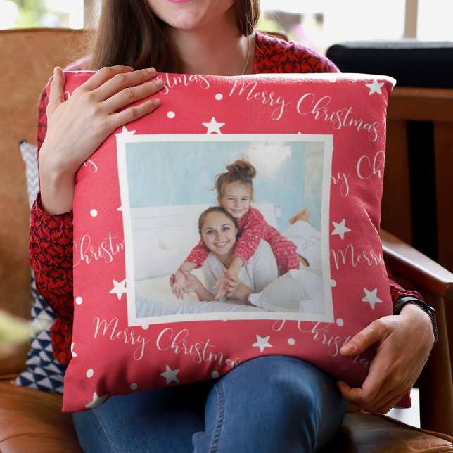 Almofada Presente de Natal da Tia com Foto Personalizada (Aunt Niece Custom Photo Red Christmas Throw Pillow
)