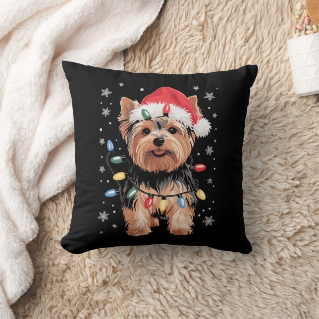 Almofada Presente de Natal de Yorkie Cachorro Longo Present (Cobertor)