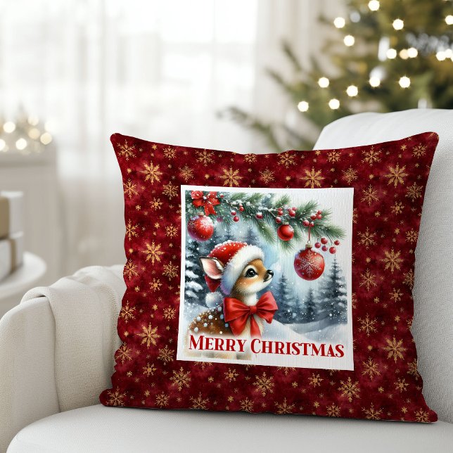 Almofada Presente de Natal para Crianças, Floresta Nevada c (Funny Baby Deer Snowy Forest Kids Gift Christmas Pillow

)