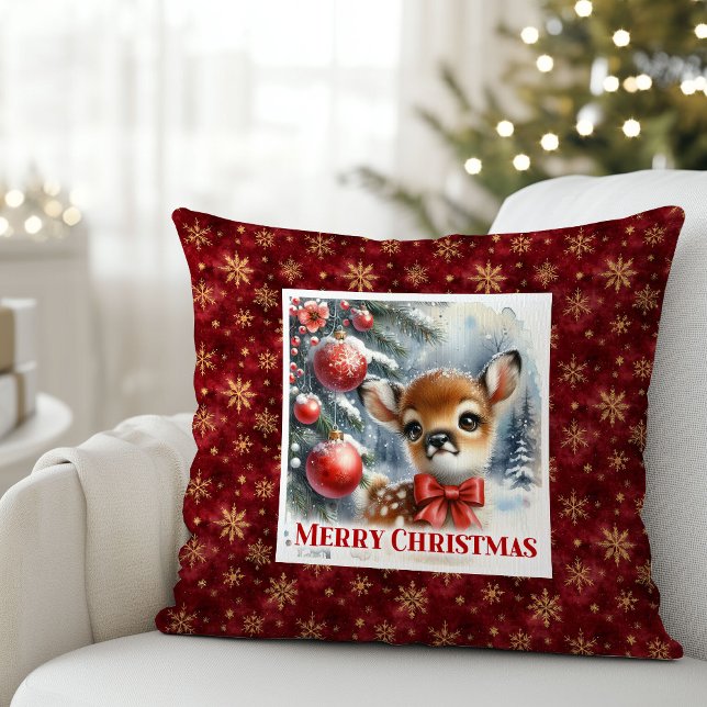 Almofada Presente de Natal para Crianças, Floresta Nevada c (Dreamy Baby Deer Snowy Forest Kids Gift Christmas Pillow

)