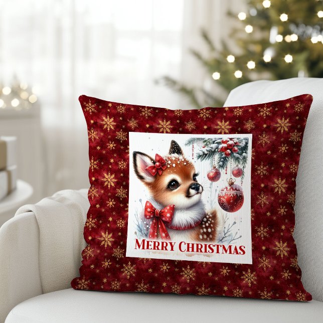 Almofada Presente de Natal para Crianças: Veado Bebê Elegan (Elegant Baby Deer Snowy Forest Kids Gift Christmas Pillow

)