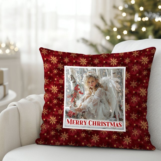 Almofada Presente de Natal Vermelho Dourado Personalizado p (Personalized Angel Red Gold Kids Gift Christmas Pillow

)