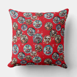 Almofada Presente de Papais noeis de neve e cães ilustrados