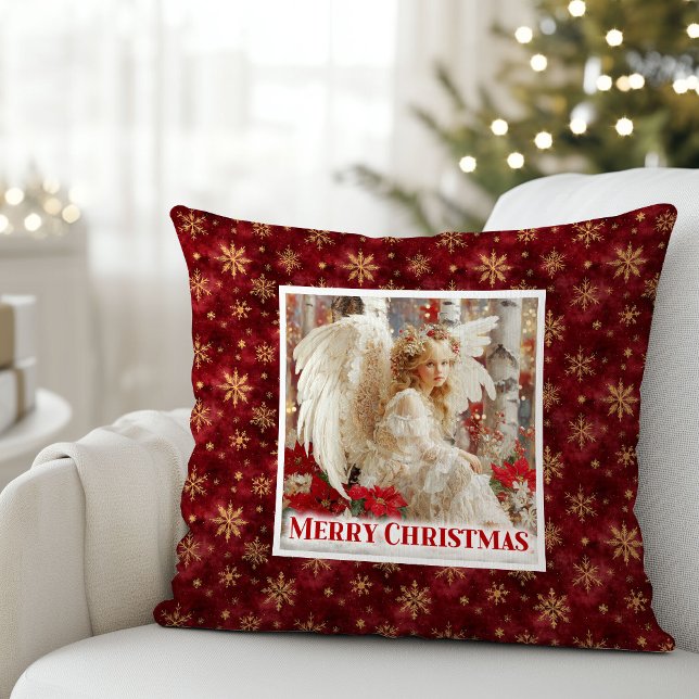 Almofada Presente de Travesseiro de Natal Anjo Dourado Verm (Graceful Red Gold Angel Christmas Pillow Gift)