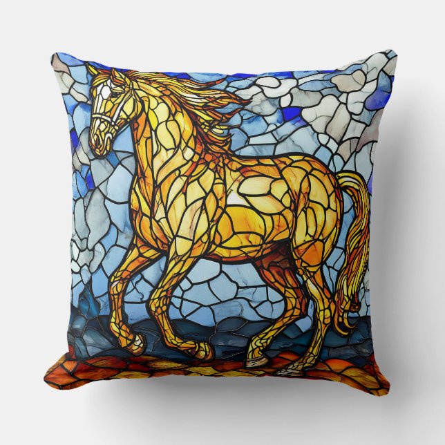 Almofada 🎁 Presente de Vidro Colorido Cavalo Dourado Para  (Frente)