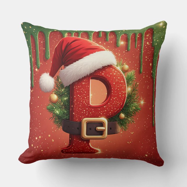 Almofada Presente fofo com monograma de Natal Personalizado (Frente)
