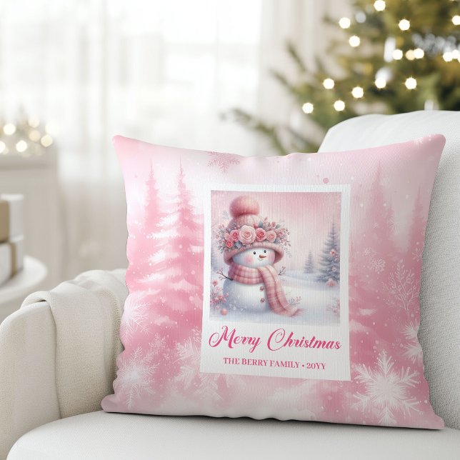 Almofada Presente Infantil Floresta de Inverno Rosa Clássic (Classic Pinkmas Cozy Winter Forest Kids Gift Pillow

)