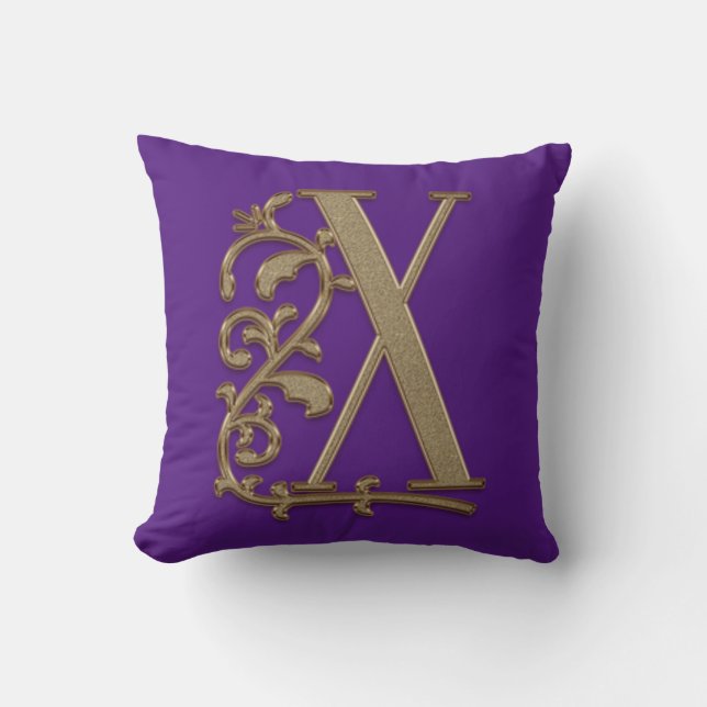 Almofada Presente Monograma X Roxo Real para Casamento e An (Frente)