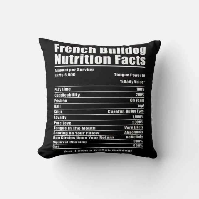 Almofada Presente no cão | Fatos Nutricionais Franceses par (Frente)