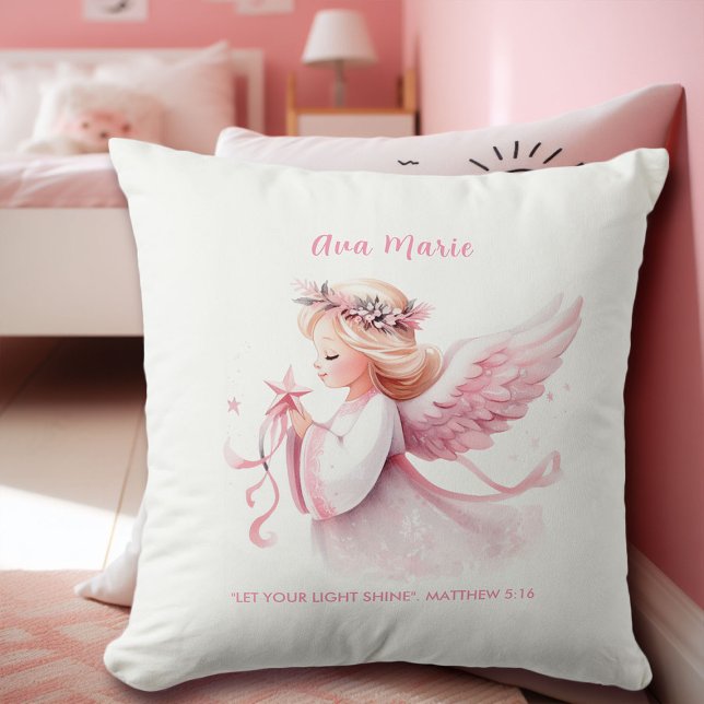 Almofada Presente no Enfermeiro da Bíblia de Anjo Rosa (pink christmas angel throw pillow personalized name bible verse baby shower gift granddaughter)