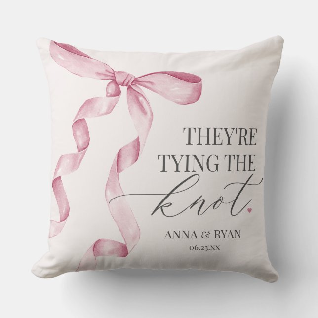 Almofada Presente para Chá de Noiva Pink Bow Tying the Knot (Frente)