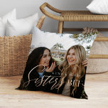 Almofada Presente para Irmãs BFFs Foto de Cheio<br><div class="desc">Um presente especial e memorável de travesseiro fotográfico para as irmãs. O design apresenta fotos de cheio para exibir sua própria foto especial na parte frontal e traseira. "Irmã" foi projetada em uma caligrafia de ouro rosa, cor-de-rosa, com na moda faux, e personalizada com os nomes das irmãs. Mande um...</div>