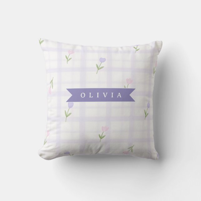 Almofada Presente Personalizado com Nome Floral Xadrez Lava (Frente)