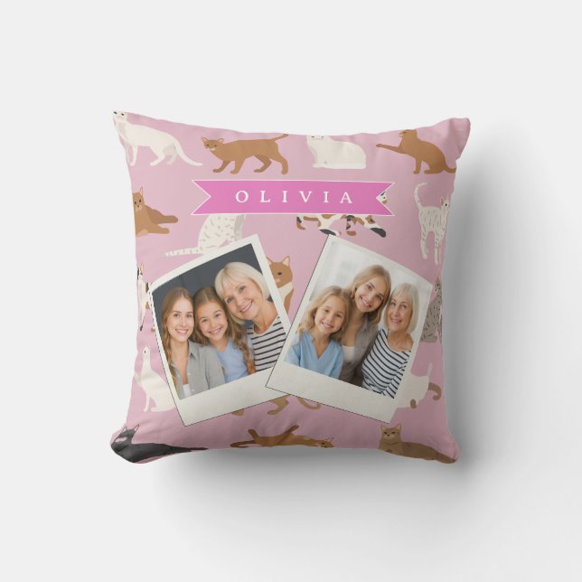 Almofada Presente Personalizado com Padrão de Gato Rosa Fof (Frente)