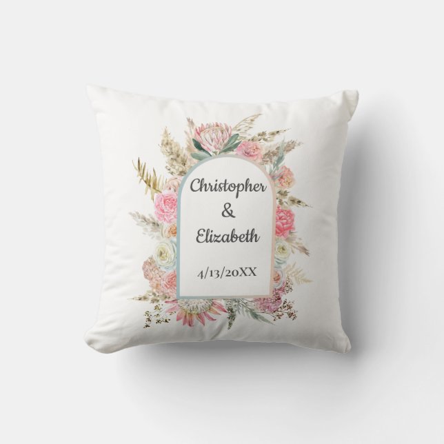 Almofada Presente Personalizado de Casamento Floral Boho  (Frente)
