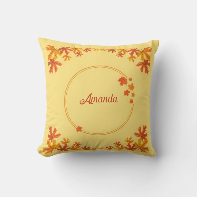 Almofada Presente Personalizado de Folhas de Outono Laranja (Frente)