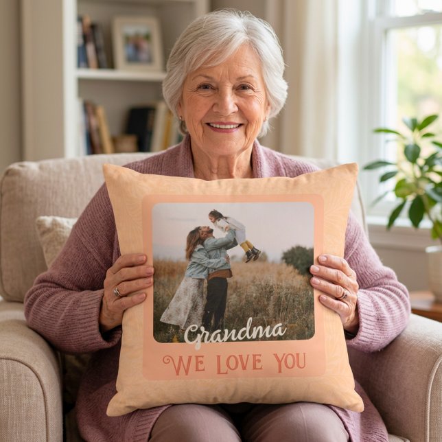 Almofada Presente Personalizado de Texto e Foto para Avós C (Chic Personalized Photo Text Grandparents Gift Throw Pillow)