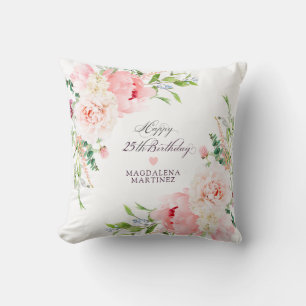 Almofada Presente Personalizado Floral Rosa de 25 Anos